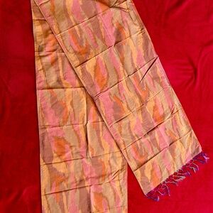 Handcrafted Silk-Blend Ikat Scarf – Earthy Tones with Fringe Detail